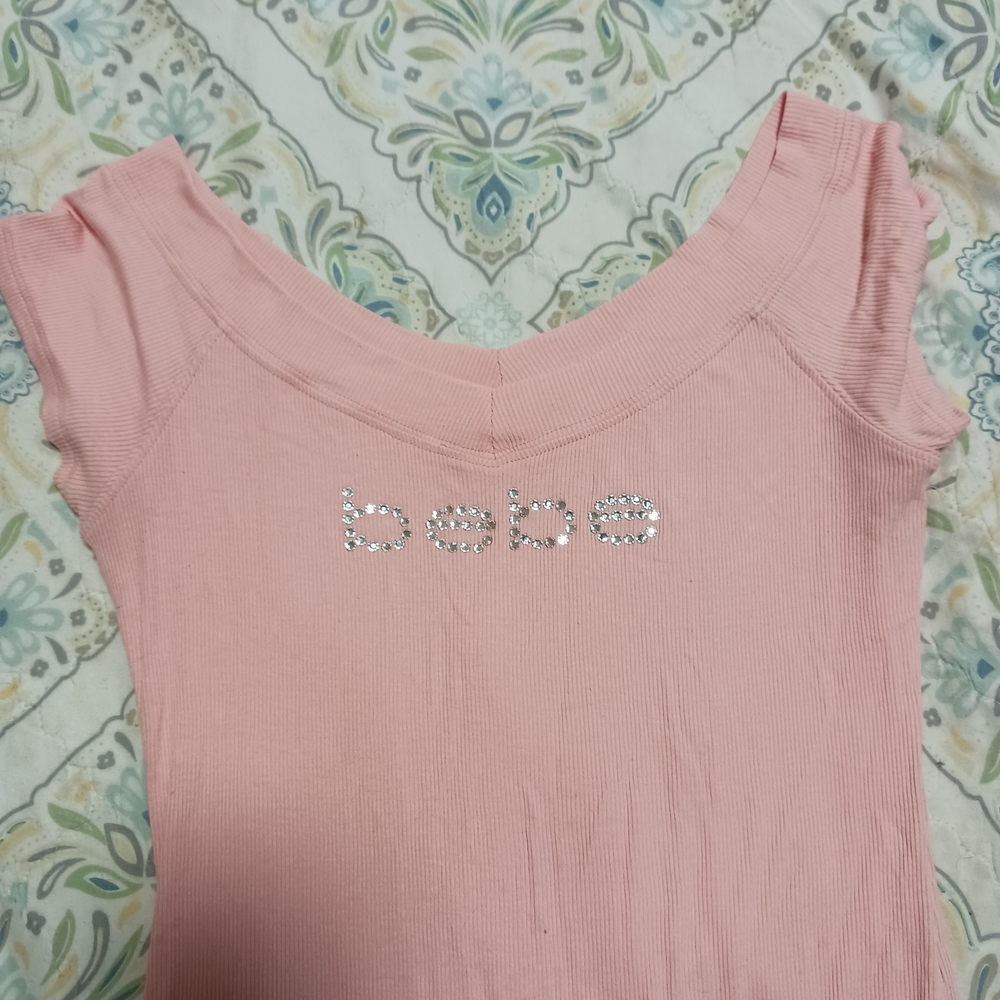 Bebe Pink Top with Rhinestone Logo